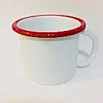 Emaye Kupa Beyaz Ağız Kırmızı