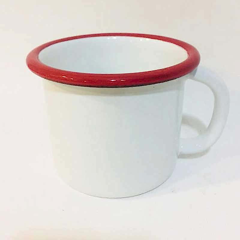Emaye Kupa Beyaz Ağız Kırmızı