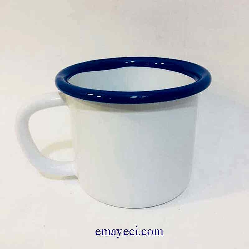Emaye Kupa Beyaz Ağız Lacivert