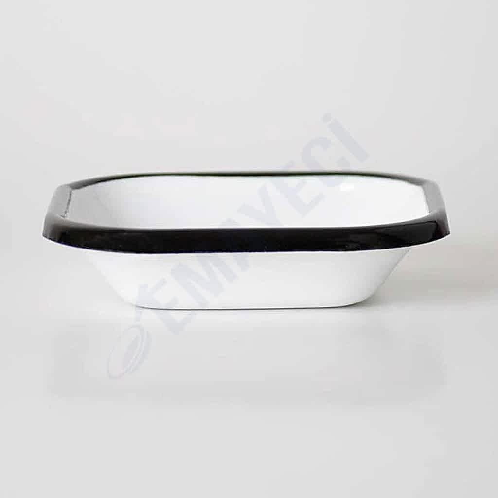 Emaye Mini Kare Meze Tabağı Beyaz Siyah