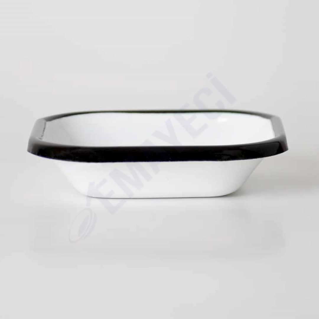 Emaye Mini Kare Meze Tabağı Beyaz Siyah