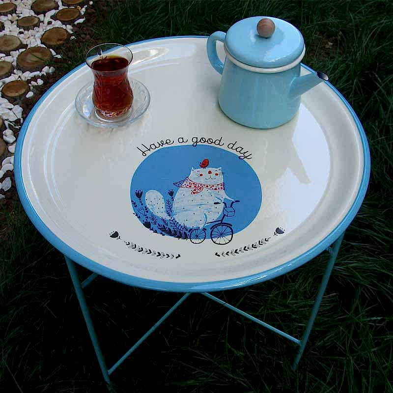 Emaye Sehpa Tombik Kedi