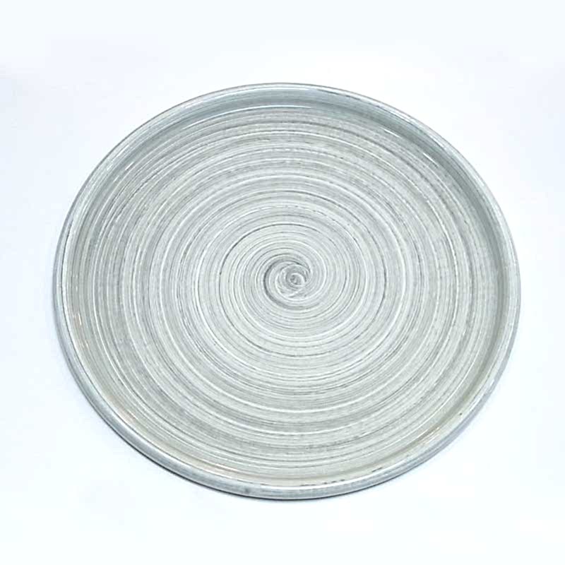 Emaye Tabak Tepsi Çizgi Desen Gri