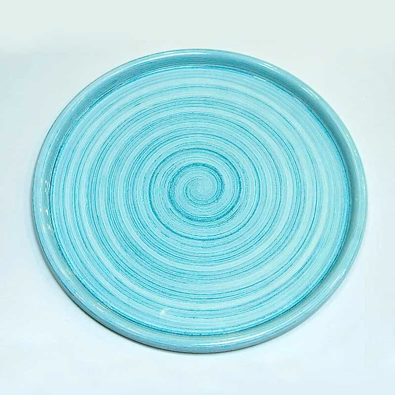 Emaye Tabak Tepsi Çizgi Desen Turkuaz