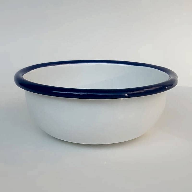 Emaye Kase Beyaz Lacivert
