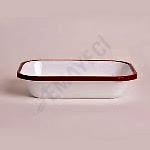 Emaye Dikdörtgen Meze Tabağı Beyaz Kordon Kırmızı