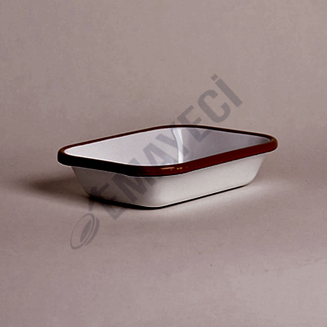 Emaye Dikdörtgen Meze Tabağı Beyaz Kordon Sarı