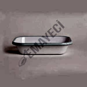 Emaye Dikdörtgen Meze Tabağı Beyaz Kordon Açık Mavi