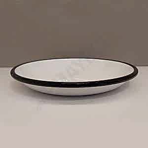 Emaye Derin Düz Servis Tabağı Beyaz Siyah