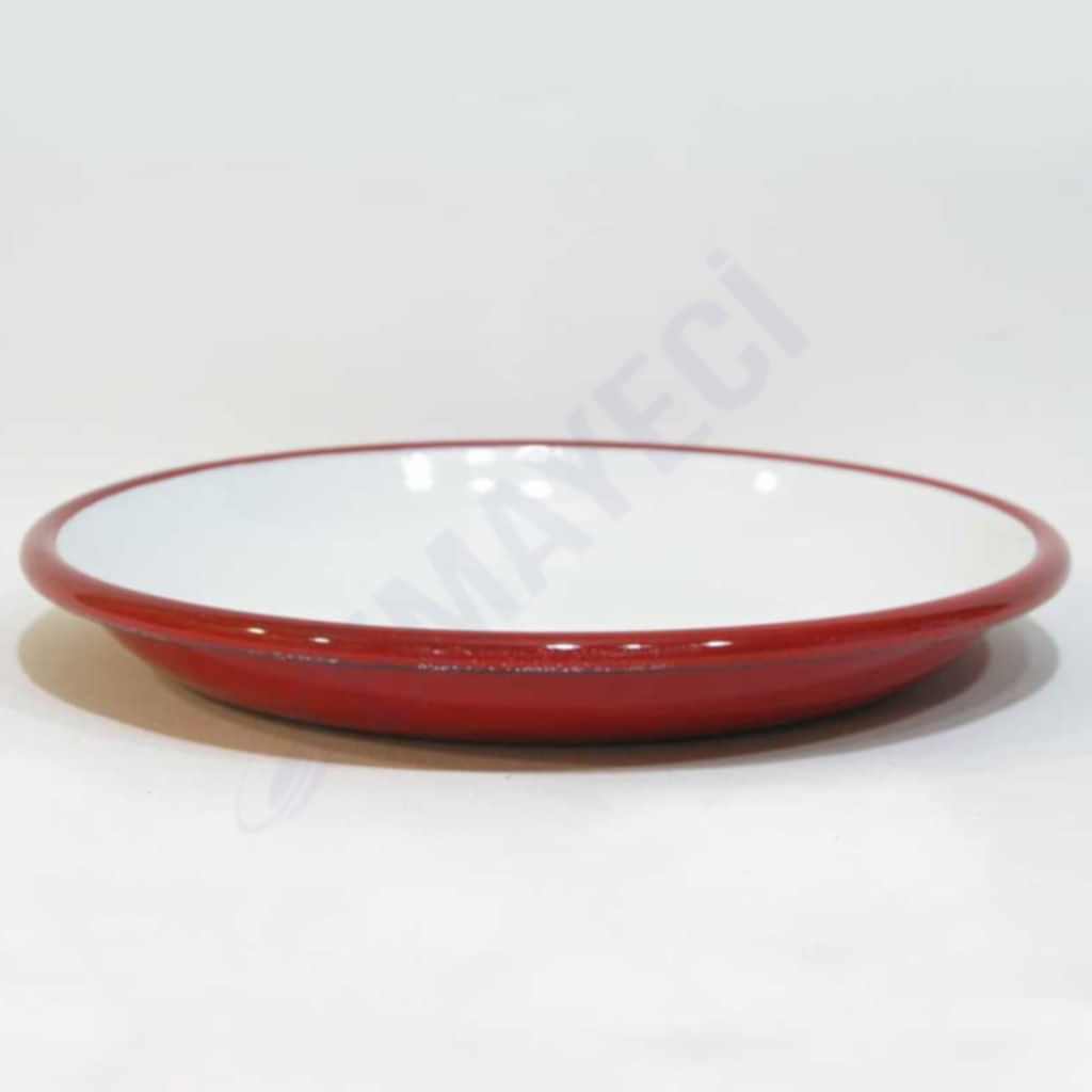 Emaye Derin Düz Servis Tabağı Kırmızı