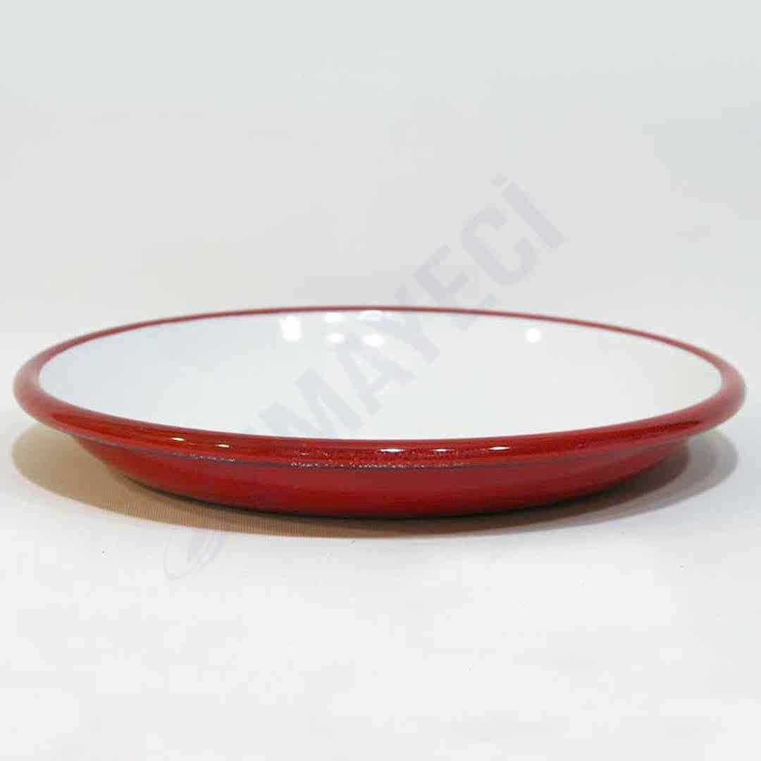 Emaye Derin Düz Servis Tabağı Kırmızı