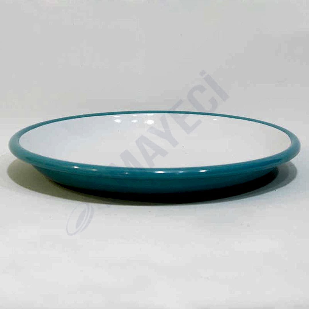 Emaye Derin Düz Servis Tabağı Turkuaz