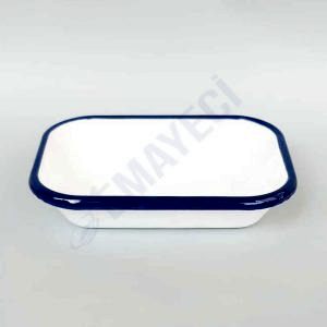 Emaye Dikdörtgen Meze Tabağı Beyaz Kordon Lacivert