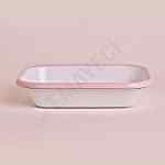 Emaye Dikdörtgen Meze Tabağı Beyaz Kordon Pembe