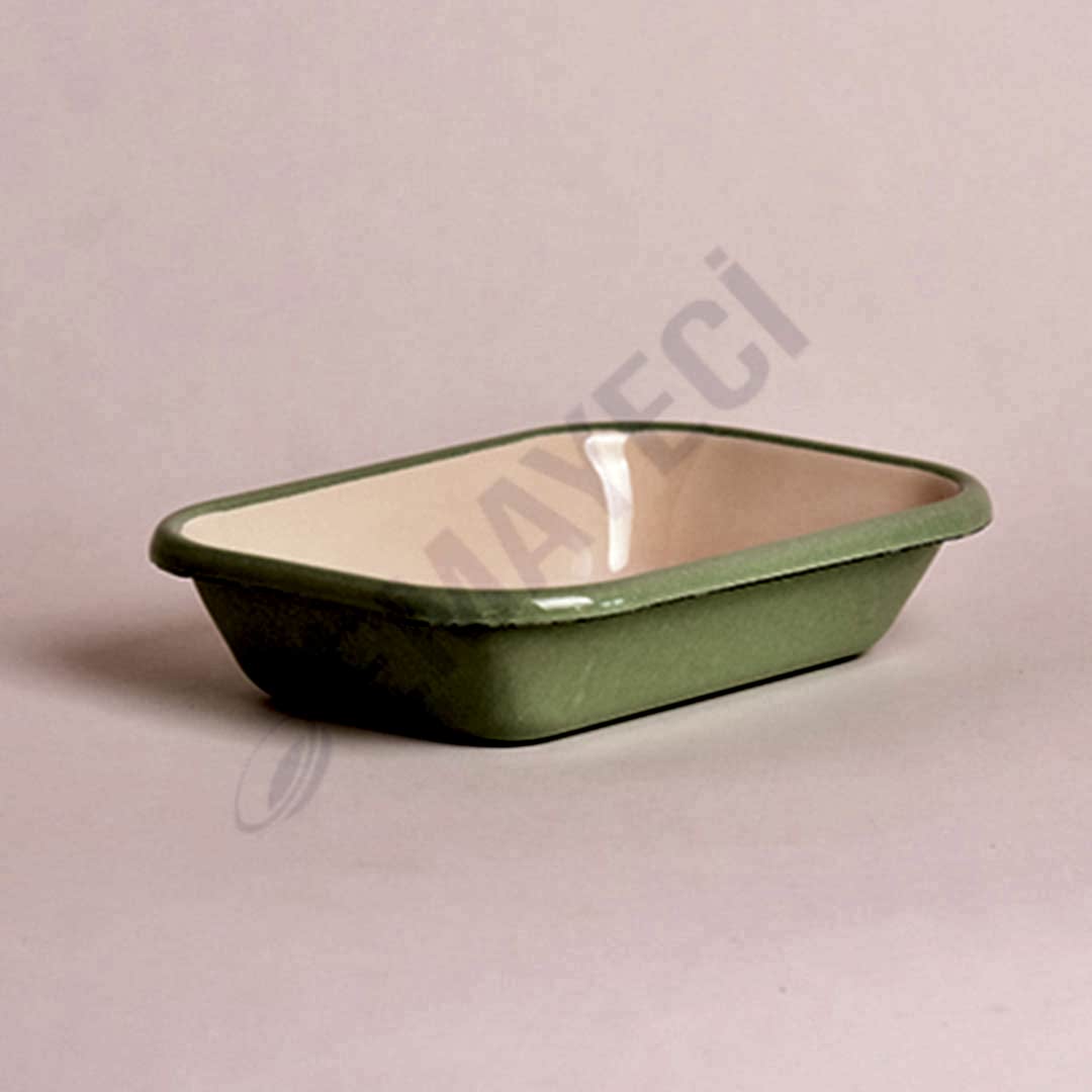 Emaye Dikdörtgen Meze Tabağı Krem Nil Yeşili