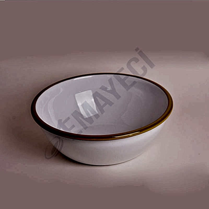 Emaye Kase 26 cm Beyaz Kordon Sarı