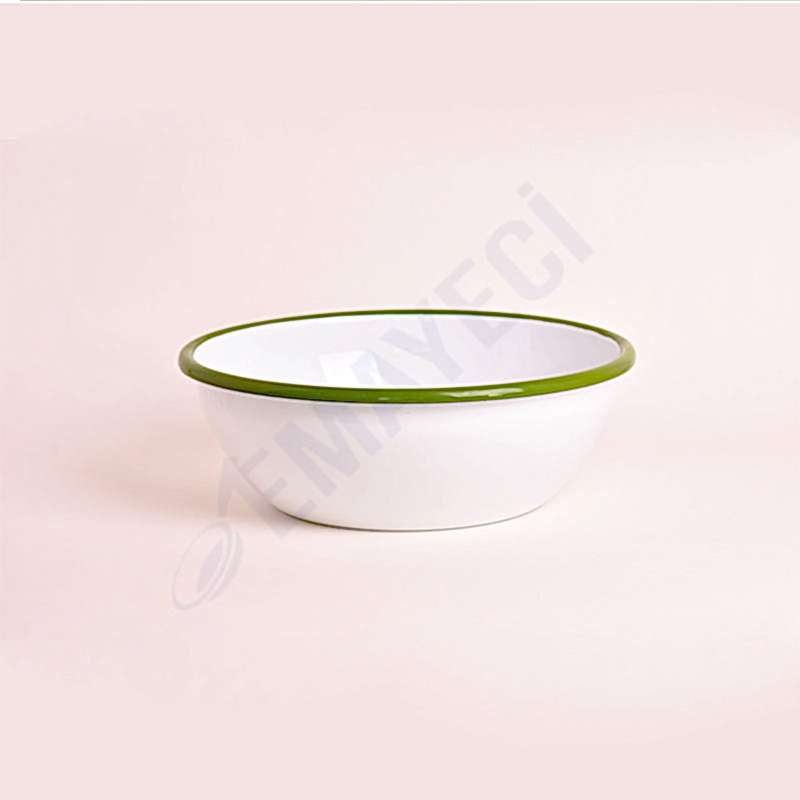 Emaye Kase 26 cm Beyaz Kordon Yeşil