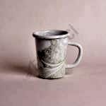 Emaye Kulplu Küçük Bardak Ebruli Desen Yeşil Beyaz