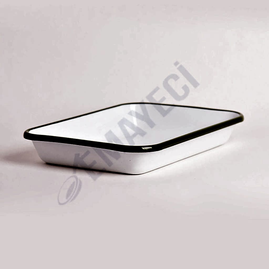 Emaye Meze Tabağı 26 x 18 cm Beyaz Asker Yeşili