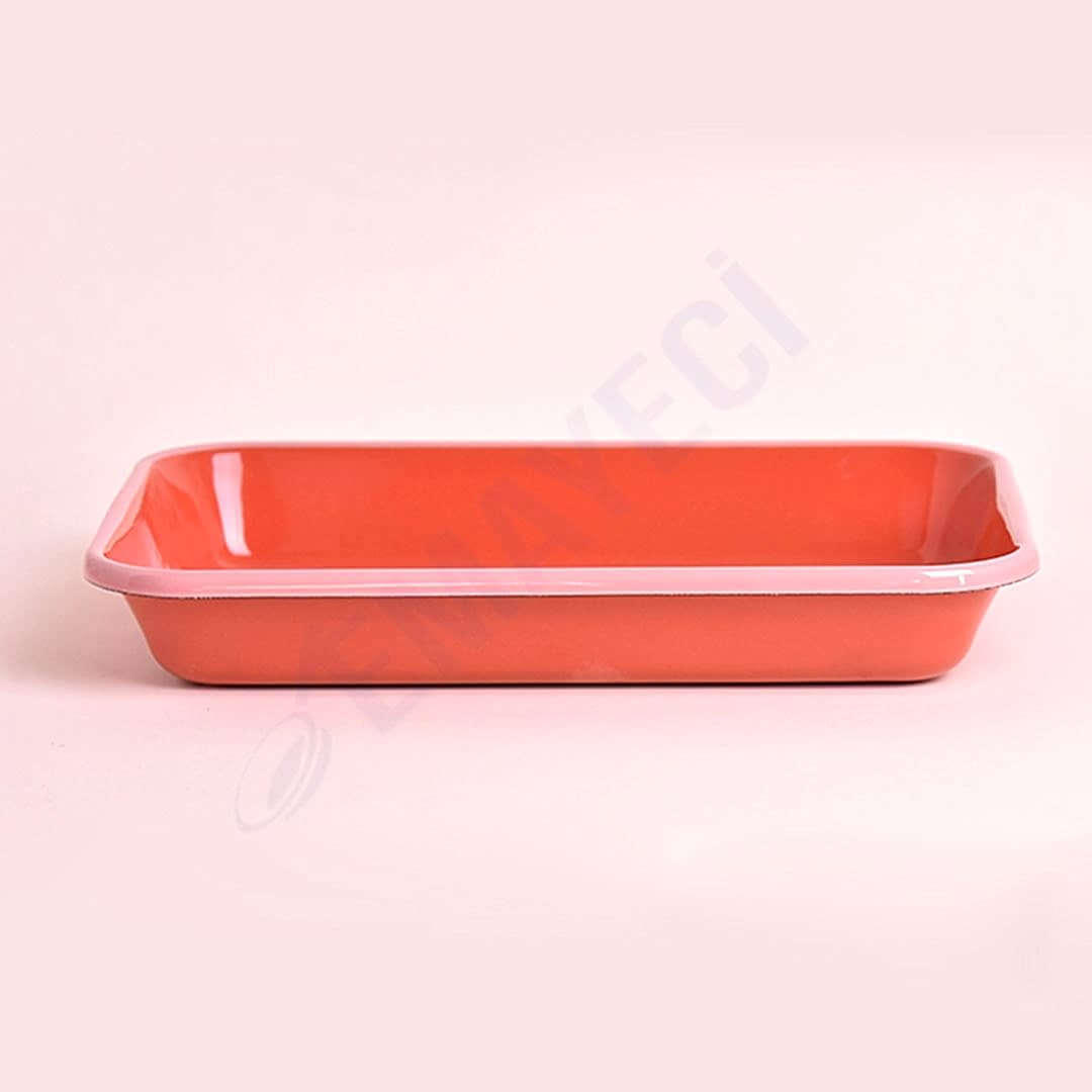 Emaye Meze Tabağı 26 x 18 cm Kiremit Pembe