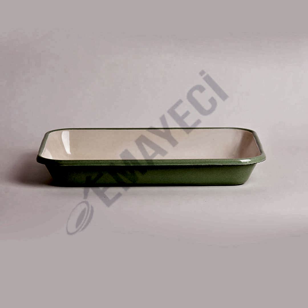 Emaye Meze Tabağı 26 x 18 cm Yeşil Krem