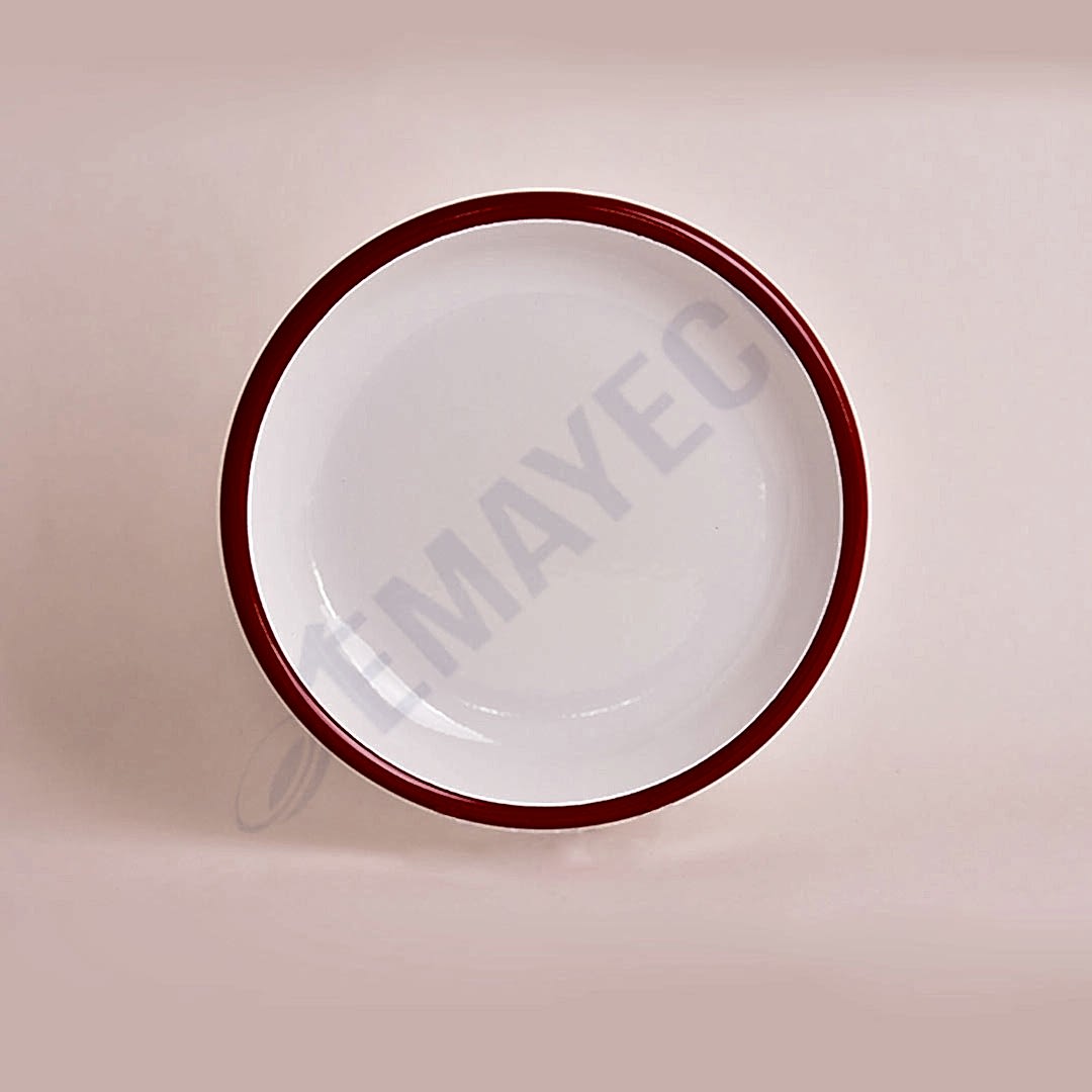 Emaye Servis Tabağı 20 cm Beyaz Kırmızı