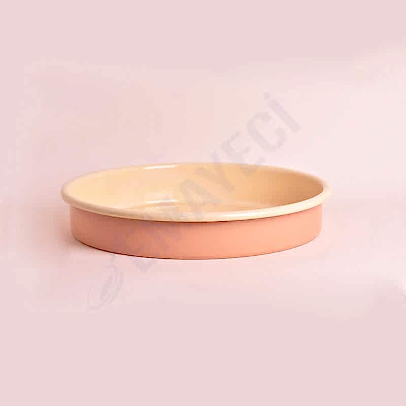Emaye Yuvarlak Fırın Tepsisi Pembe
