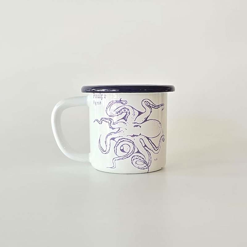 Emaye Küçük Kupa Ahtapot Desenli