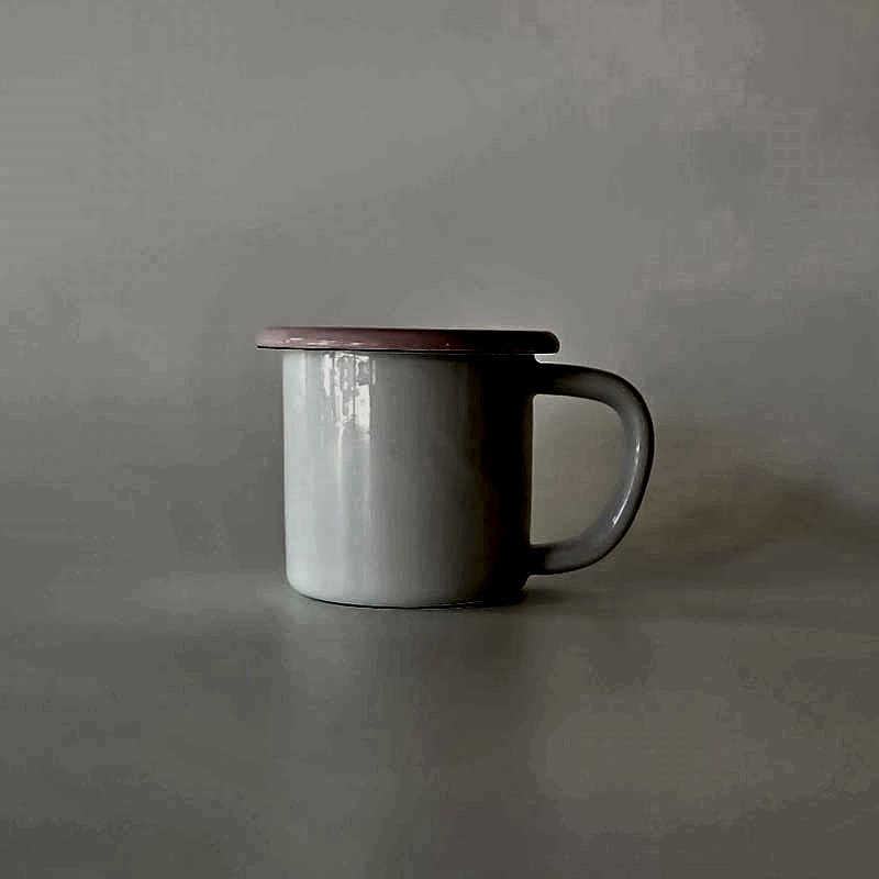 Emaye Küçük Kupa Beyaz Ağız Pembe