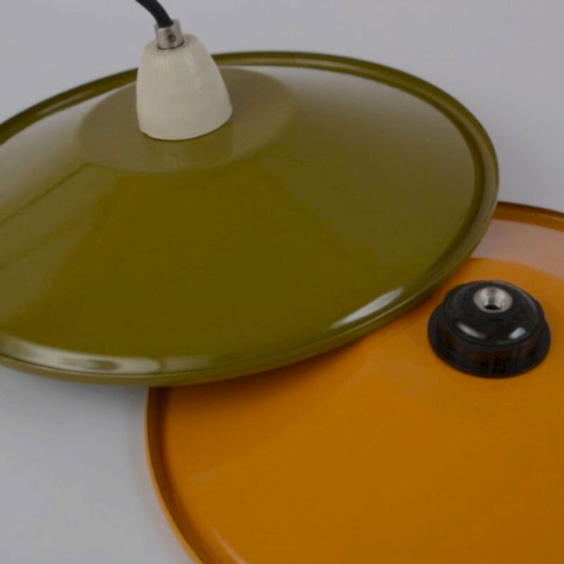 Vintage esintili zeytin yeşili 26 cm emaye avize, mutfak veya salon dekorasyonu için